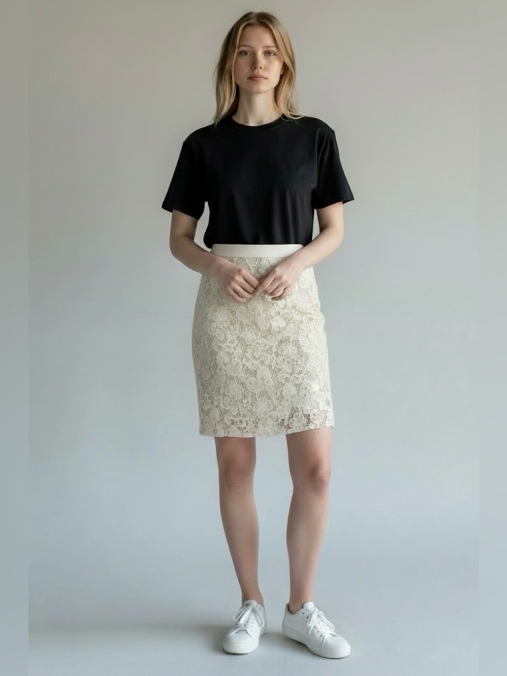 Cynthia Rowley Ivory Lace Overlay Pencil Skirt 10